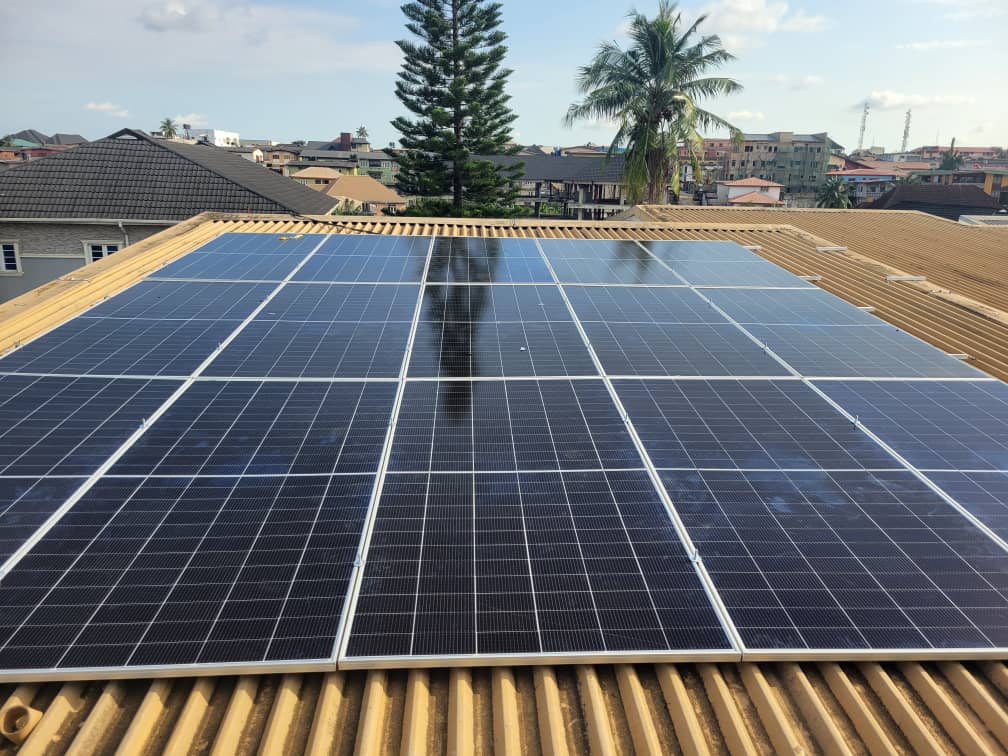 Rooftop solar panels installed on a residential home in Lagos, Nigeria
